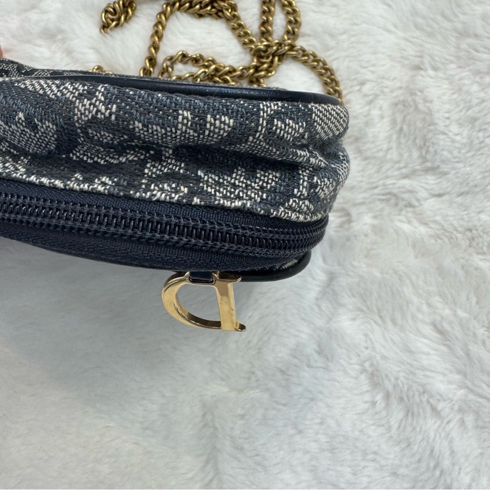 DIOR/Christian Dior CD Saddle Bag Navy Trotter Jacquard Pouch - Picture 6 of 11